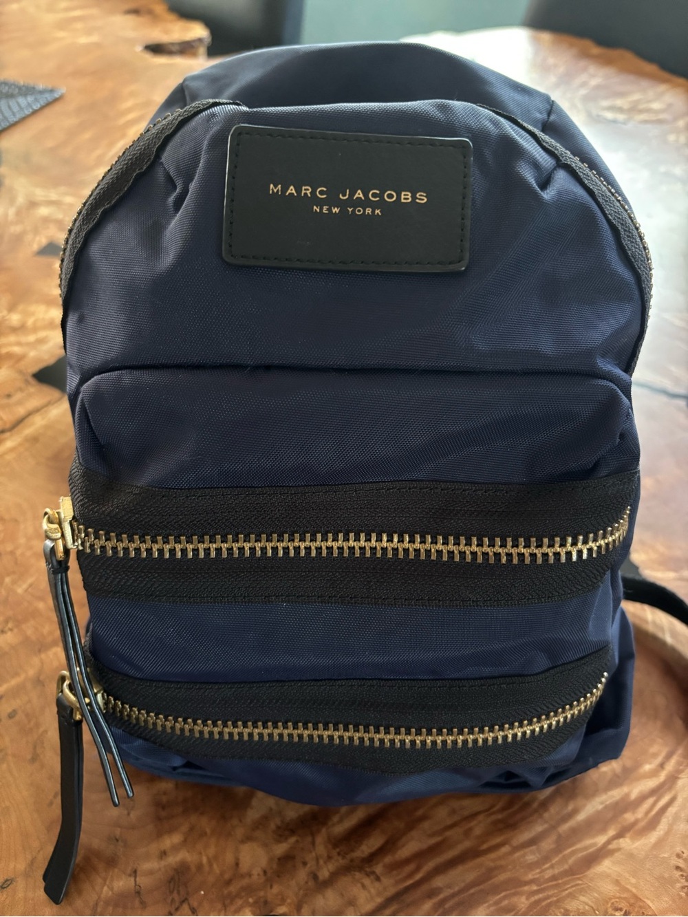 Marc Jacobs Navy Nylon Medium Backpack with Gold Hardware